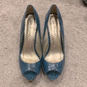 Teal snake skin heels